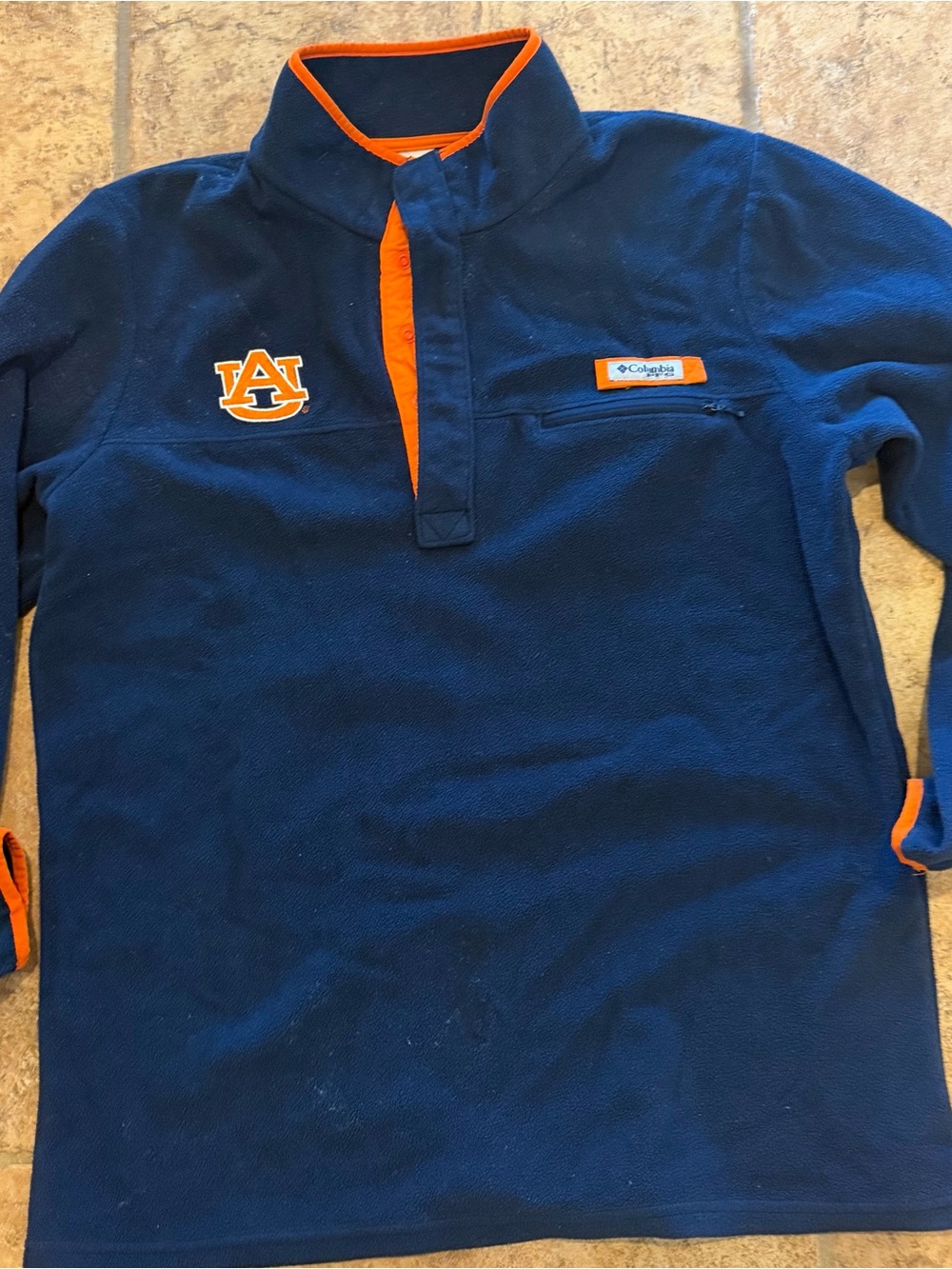 Columbia Navy and Orange Auburn Pullover Fleece
